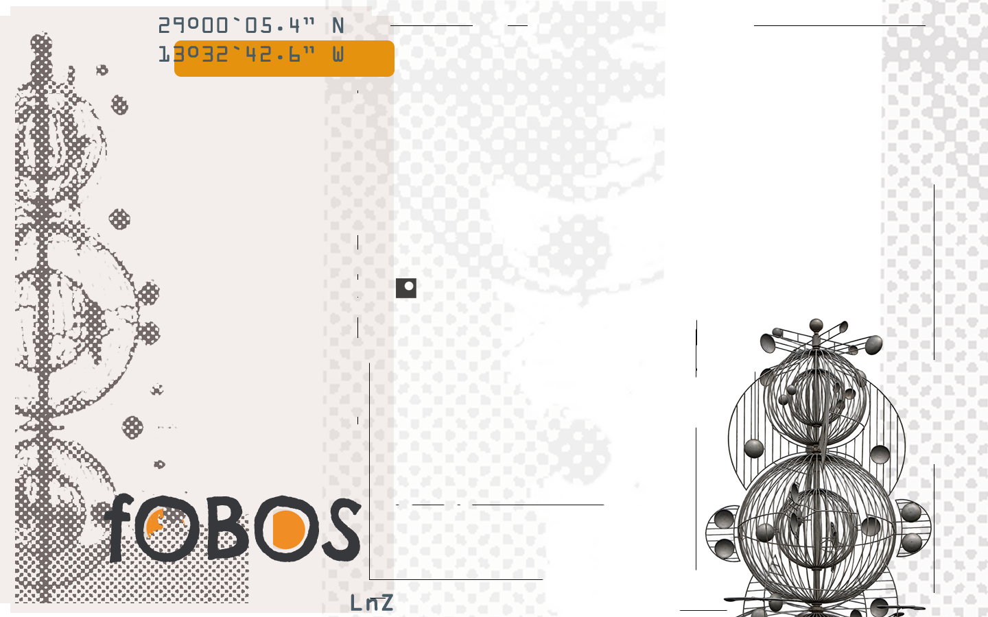 Fobos: composición original con fotografía, título y coordenadas